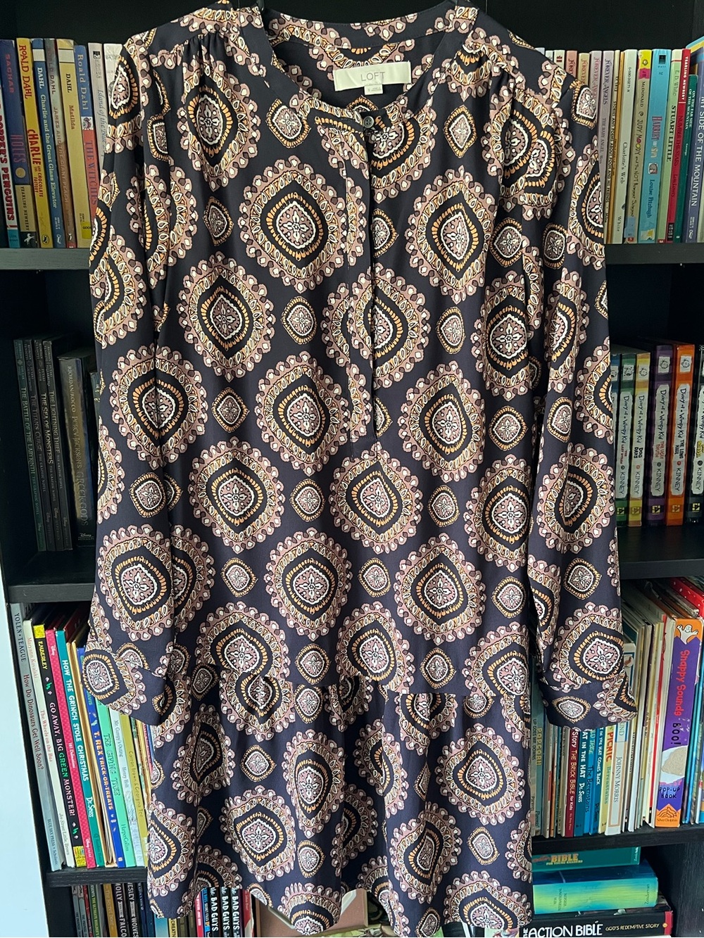 LOFT Black Floral Medallion dress